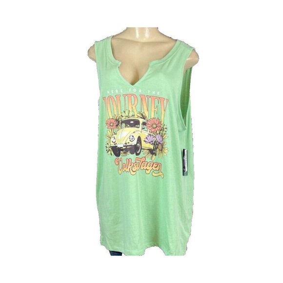 Volkswagen Torrid Plus 2 Green VW Bug Car Journey Graphic Split Neck Tank Top - Picture 2 of 5